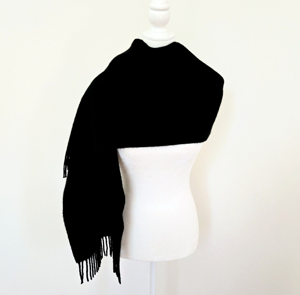 Knit Scarf Long Black Soft Wrap Fringe Outdoor Casual Cozy Basic Minimalist 62"L